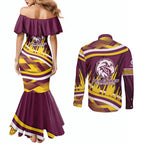 Sea Eagles Rugby Mascot Couples Matching Mermaid Dress and Long Sleeve Button Shirt Fierce Athlete Graphic in Sports Style