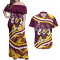 Sea Eagles Rugby Mascot Couples Matching Off Shoulder Maxi Dress and Hawaiian Shirt Fierce Athlete Graphic in Sports Style