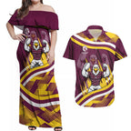 Sea Eagles Rugby Mascot Couples Matching Off Shoulder Maxi Dress and Hawaiian Shirt Fierce Athlete Graphic in Sports Style