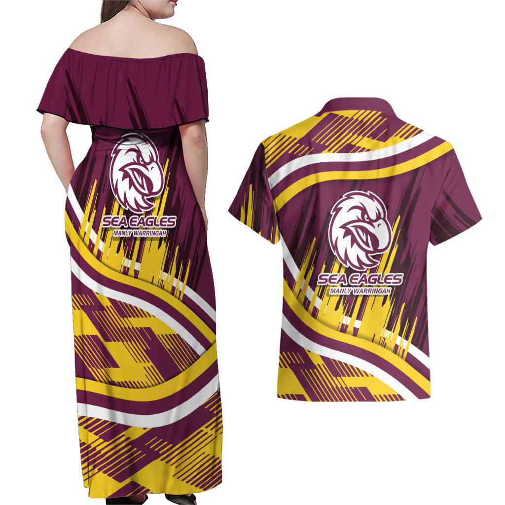 Sea Eagles Rugby Mascot Couples Matching Off Shoulder Maxi Dress and Hawaiian Shirt Fierce Athlete Graphic in Sports Style