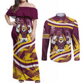 Sea Eagles Rugby Mascot Couples Matching Off Shoulder Maxi Dress and Long Sleeve Button Shirt Fierce Athlete Graphic in Sports Style