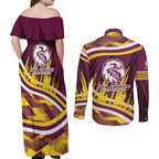 Sea Eagles Rugby Mascot Couples Matching Off Shoulder Maxi Dress and Long Sleeve Button Shirt Fierce Athlete Graphic in Sports Style
