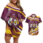 Sea Eagles Rugby Mascot Couples Matching Off Shoulder Short Dress and Hawaiian Shirt Fierce Athlete Graphic in Sports Style