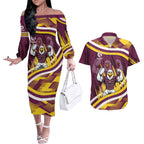Sea Eagles Rugby Mascot Couples Matching Off The Shoulder Long Sleeve Dress and Hawaiian Shirt Fierce Athlete Graphic in Sports Style