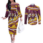 Sea Eagles Rugby Mascot Couples Matching Off The Shoulder Long Sleeve Dress and Long Sleeve Button Shirt Fierce Athlete Graphic in Sports Style