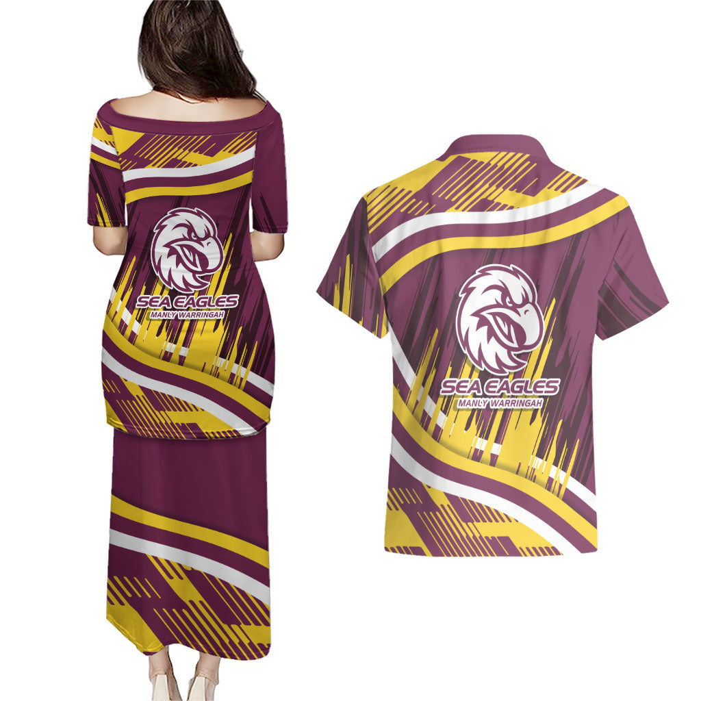 Sea Eagles Rugby Mascot Couples Matching Puletasi and Hawaiian Shirt Fierce Athlete Graphic in Sports Style
