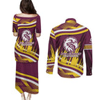 Sea Eagles Rugby Mascot Couples Matching Puletasi and Long Sleeve Button Shirt Fierce Athlete Graphic in Sports Style