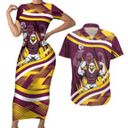 Sea Eagles Rugby Mascot Couples Matching Short Sleeve Bodycon Dress and Hawaiian Shirt Fierce Athlete Graphic in Sports Style