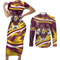 Sea Eagles Rugby Mascot Couples Matching Short Sleeve Bodycon Dress and Long Sleeve Button Shirt Fierce Athlete Graphic in Sports Style