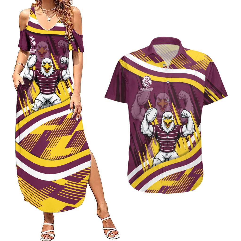 Sea Eagles Rugby Mascot Couples Matching Summer Maxi Dress and Hawaiian Shirt Fierce Athlete Graphic in Sports Style