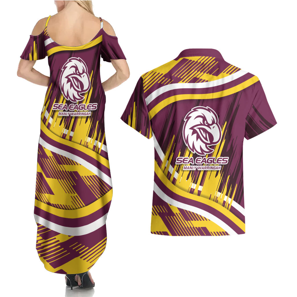 Sea Eagles Rugby Mascot Couples Matching Summer Maxi Dress and Hawaiian Shirt Fierce Athlete Graphic in Sports Style