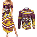 Sea Eagles Rugby Mascot Couples Matching Summer Maxi Dress and Long Sleeve Button Shirt Fierce Athlete Graphic in Sports Style