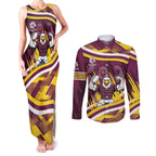 Sea Eagles Rugby Mascot Couples Matching Tank Maxi Dress and Long Sleeve Button Shirt Fierce Athlete Graphic in Sports Style