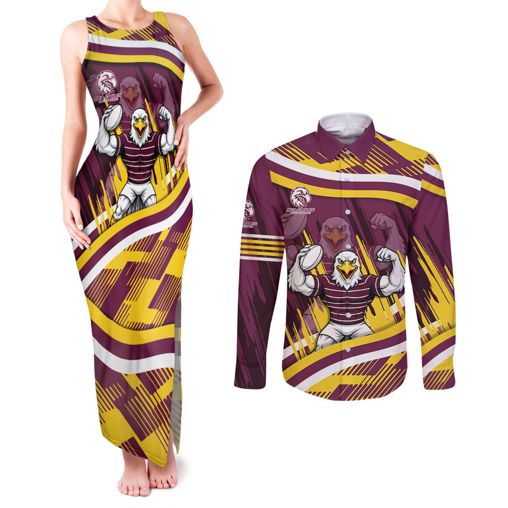 Sea Eagles Rugby Mascot Couples Matching Tank Maxi Dress and Long Sleeve Button Shirt Fierce Athlete Graphic in Sports Style