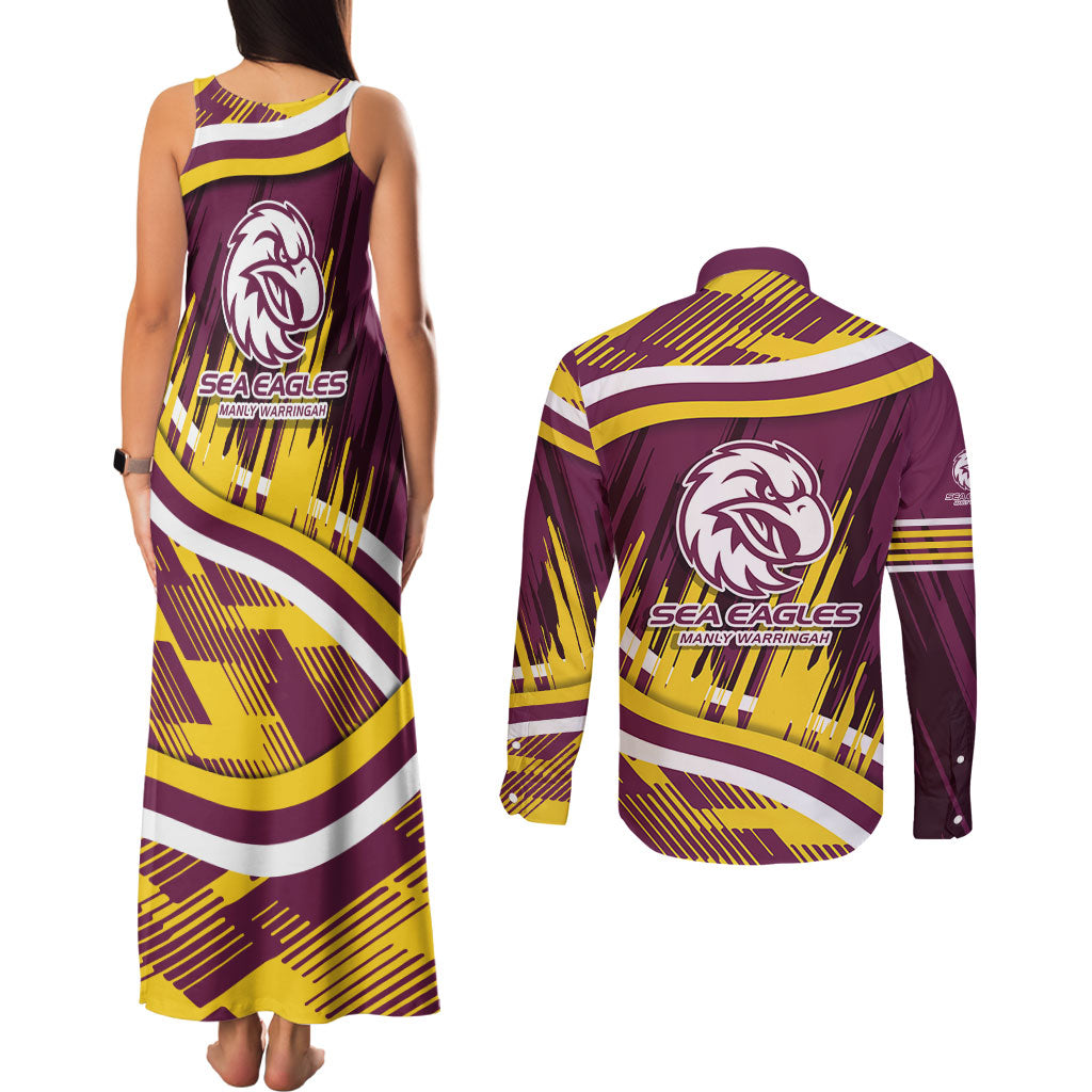 Sea Eagles Rugby Mascot Couples Matching Tank Maxi Dress and Long Sleeve Button Shirt Fierce Athlete Graphic in Sports Style
