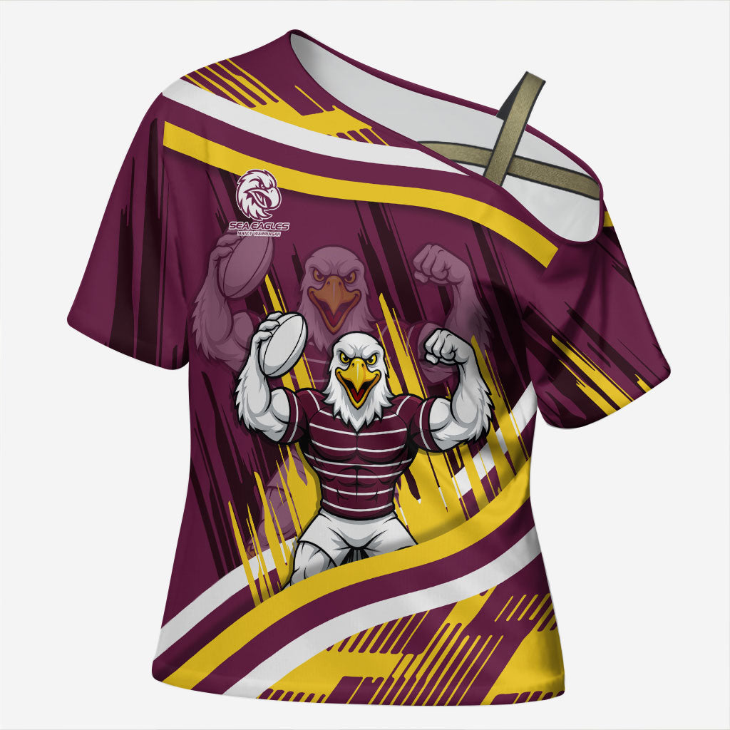 Sea Eagles Rugby Mascot Cross Shoulder Shirt Fierce Athlete Graphic in Sports Style