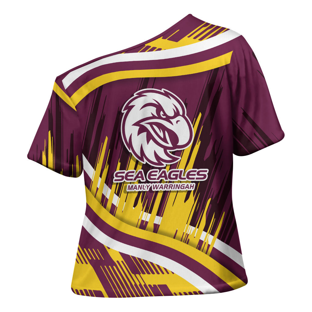 Sea Eagles Rugby Mascot Cross Shoulder Shirt Fierce Athlete Graphic in Sports Style