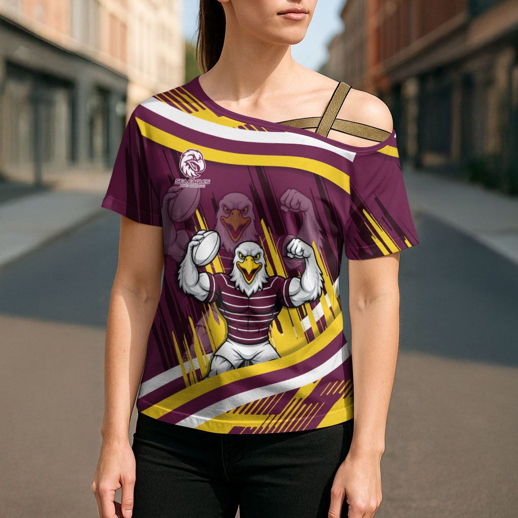 Sea Eagles Rugby Mascot Cross Shoulder Shirt Fierce Athlete Graphic in Sports Style