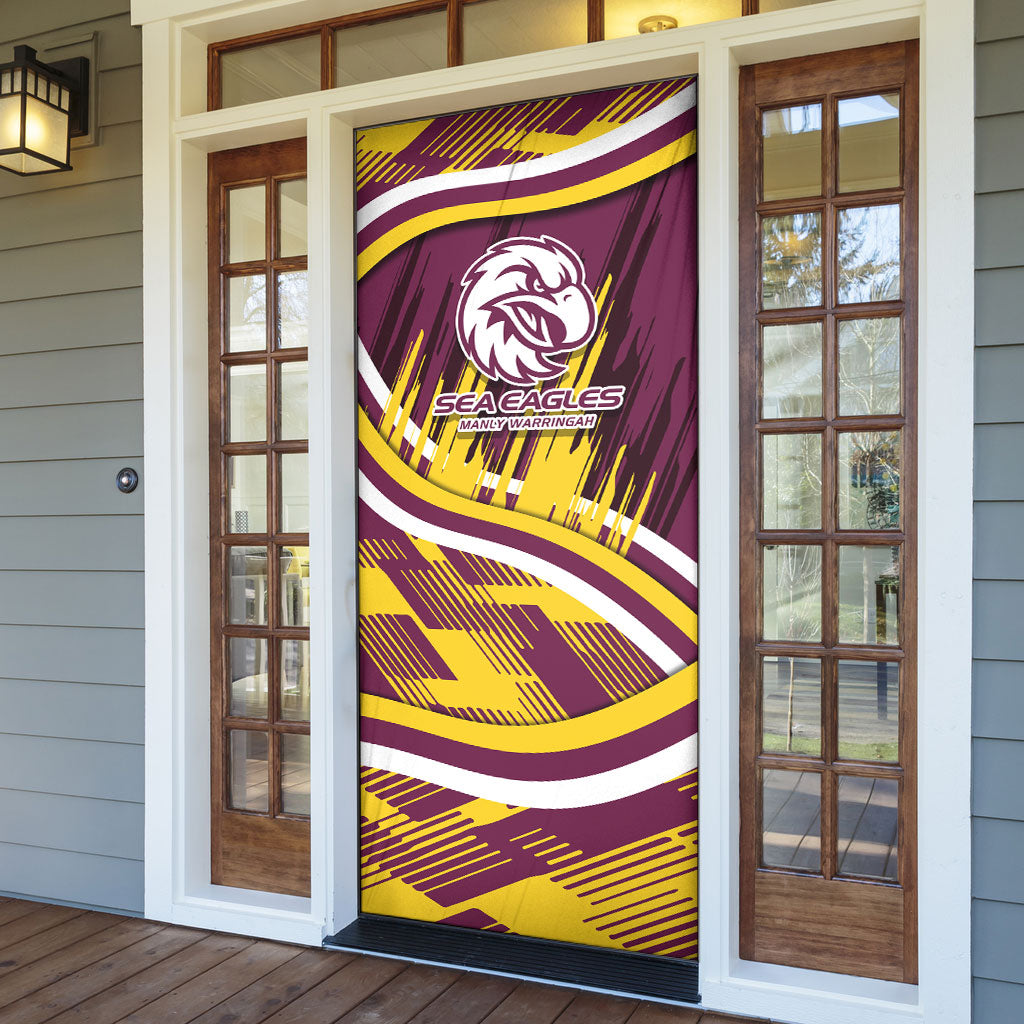 Sea Eagles Rugby Mascot Door Cover Fierce Athlete Graphic in Sports Style