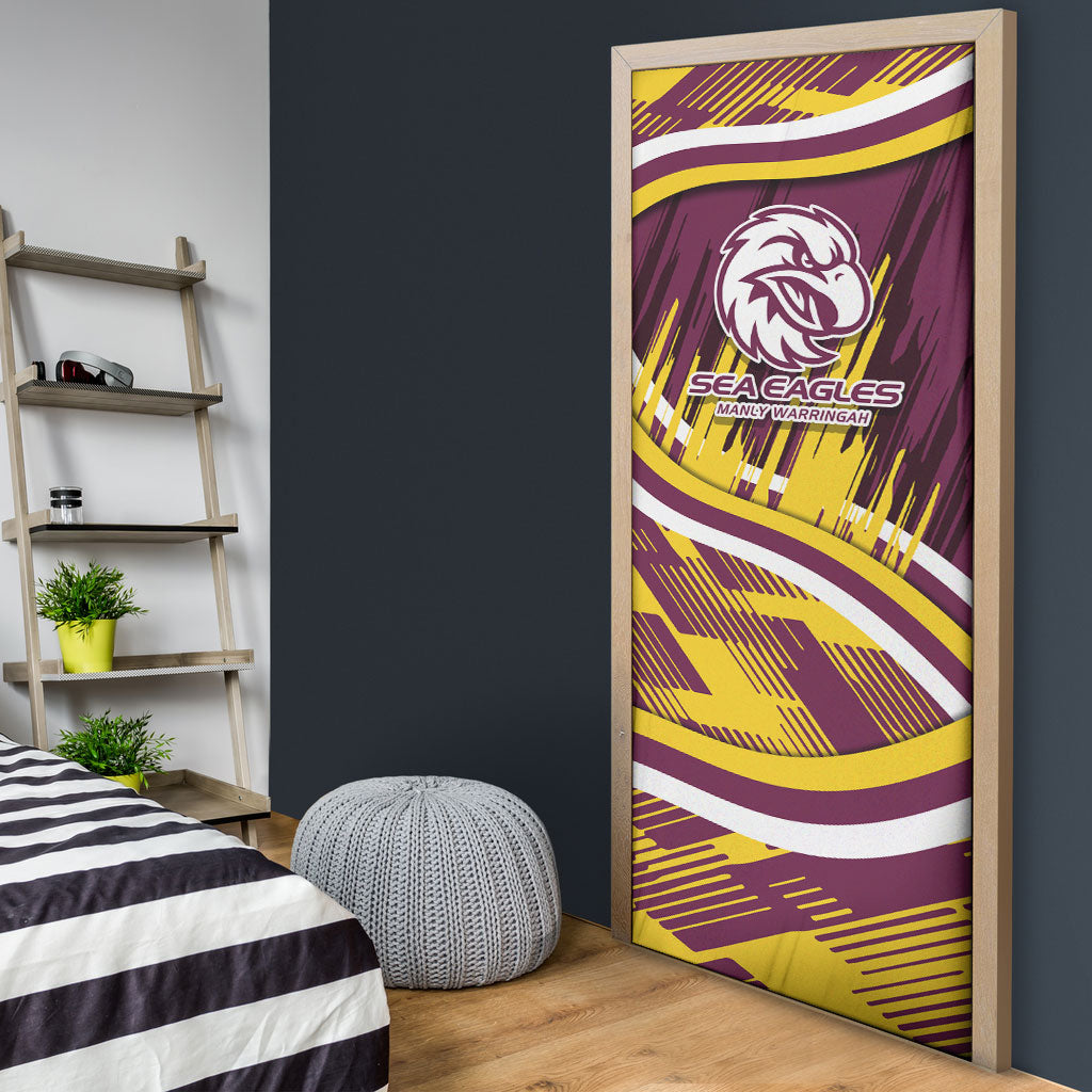 Sea Eagles Rugby Mascot Door Cover Fierce Athlete Graphic in Sports Style