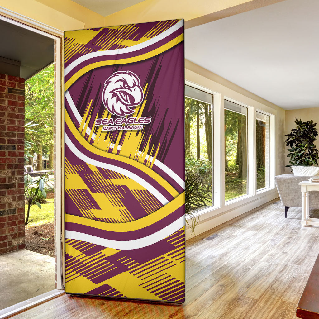 Sea Eagles Rugby Mascot Door Cover Fierce Athlete Graphic in Sports Style