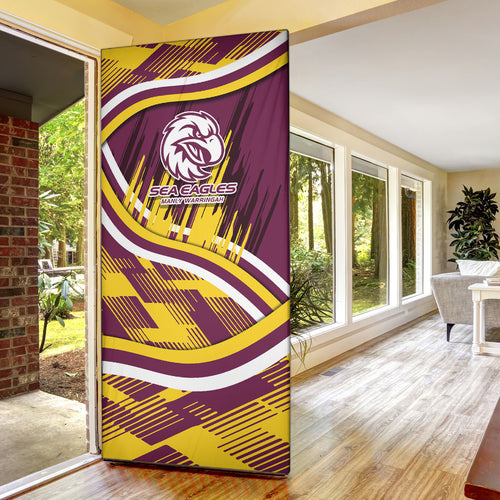 Sea Eagles Rugby Mascot Door Cover Fierce Athlete Graphic in Sports Style