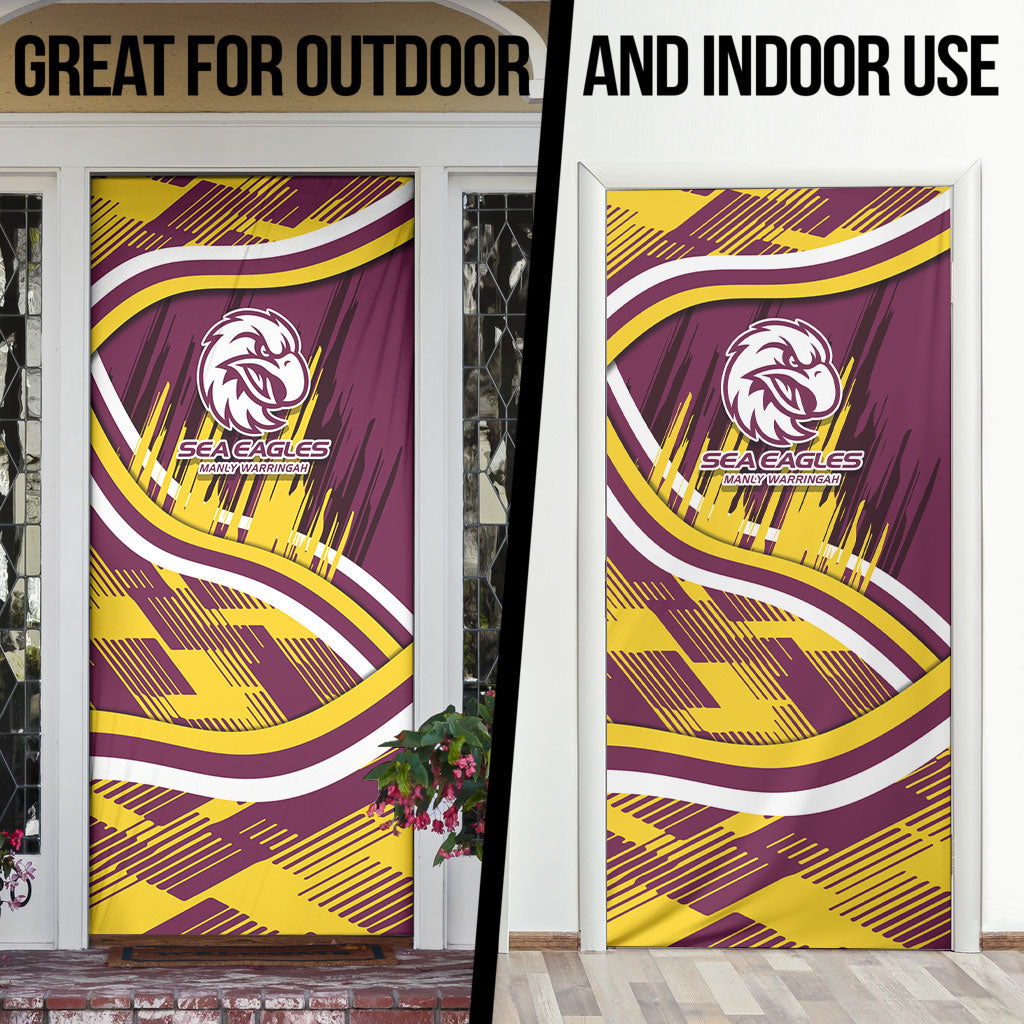 Sea Eagles Rugby Mascot Door Cover Fierce Athlete Graphic in Sports Style