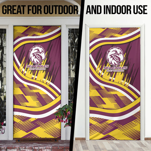 Sea Eagles Rugby Mascot Door Cover Fierce Athlete Graphic in Sports Style