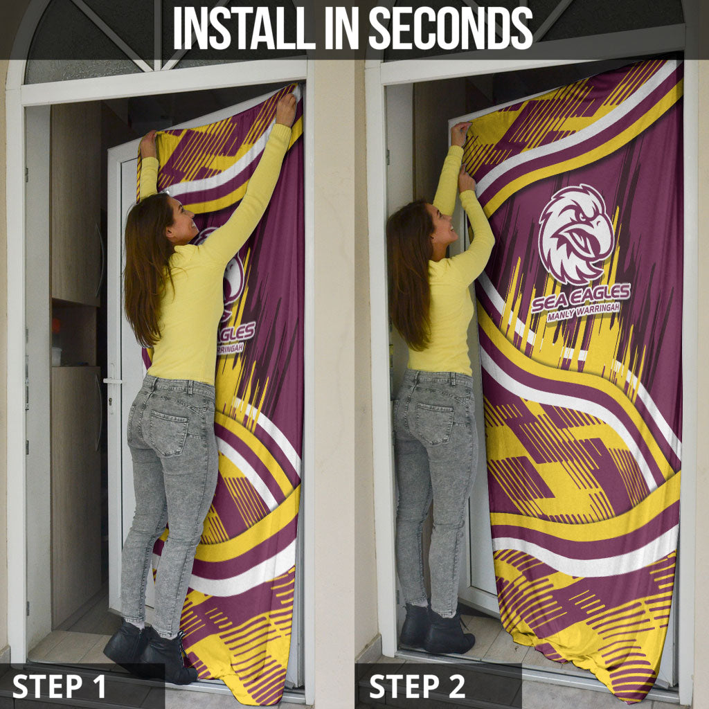 Sea Eagles Rugby Mascot Door Cover Fierce Athlete Graphic in Sports Style