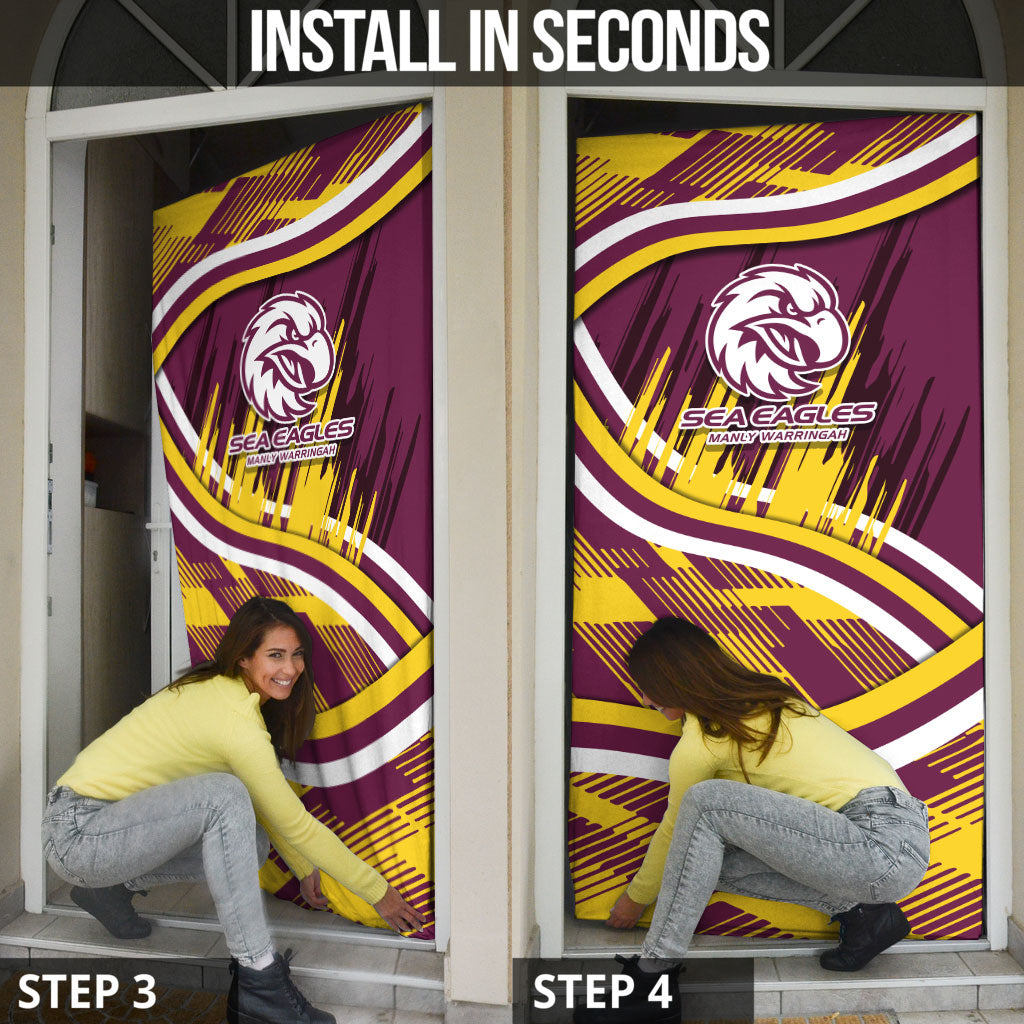 Sea Eagles Rugby Mascot Door Cover Fierce Athlete Graphic in Sports Style