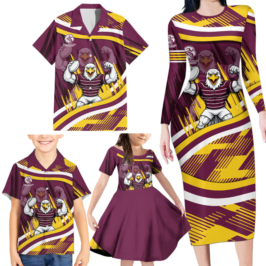 Sea Eagles Rugby Mascot Family Matching Long Sleeve Bodycon Dress and Hawaiian Shirt Fierce Athlete Graphic in Sports Style