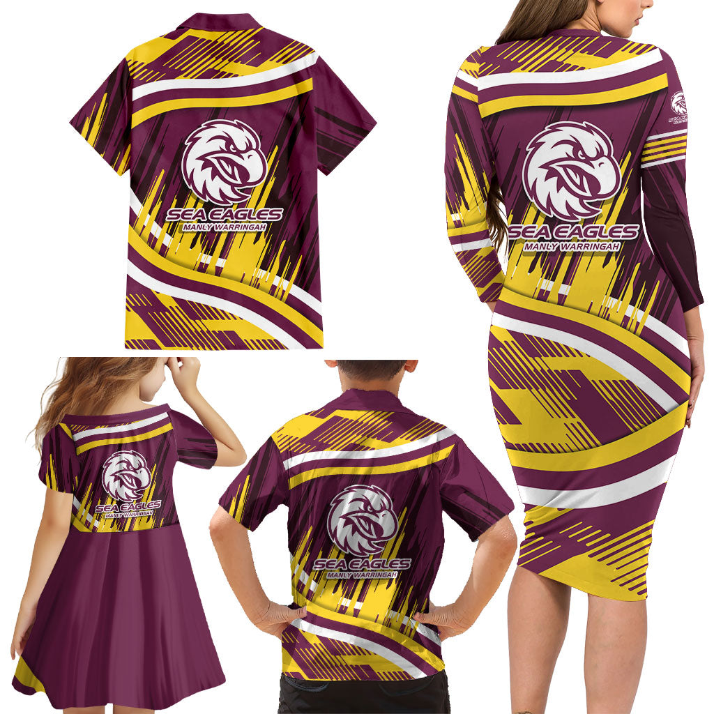Sea Eagles Rugby Mascot Family Matching Long Sleeve Bodycon Dress and Hawaiian Shirt Fierce Athlete Graphic in Sports Style