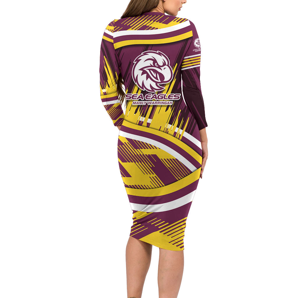 Sea Eagles Rugby Mascot Family Matching Long Sleeve Bodycon Dress and Hawaiian Shirt Fierce Athlete Graphic in Sports Style