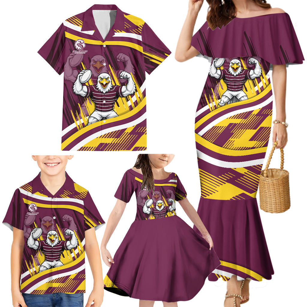 Sea Eagles Rugby Mascot Family Matching Mermaid Dress and Hawaiian Shirt Fierce Athlete Graphic in Sports Style
