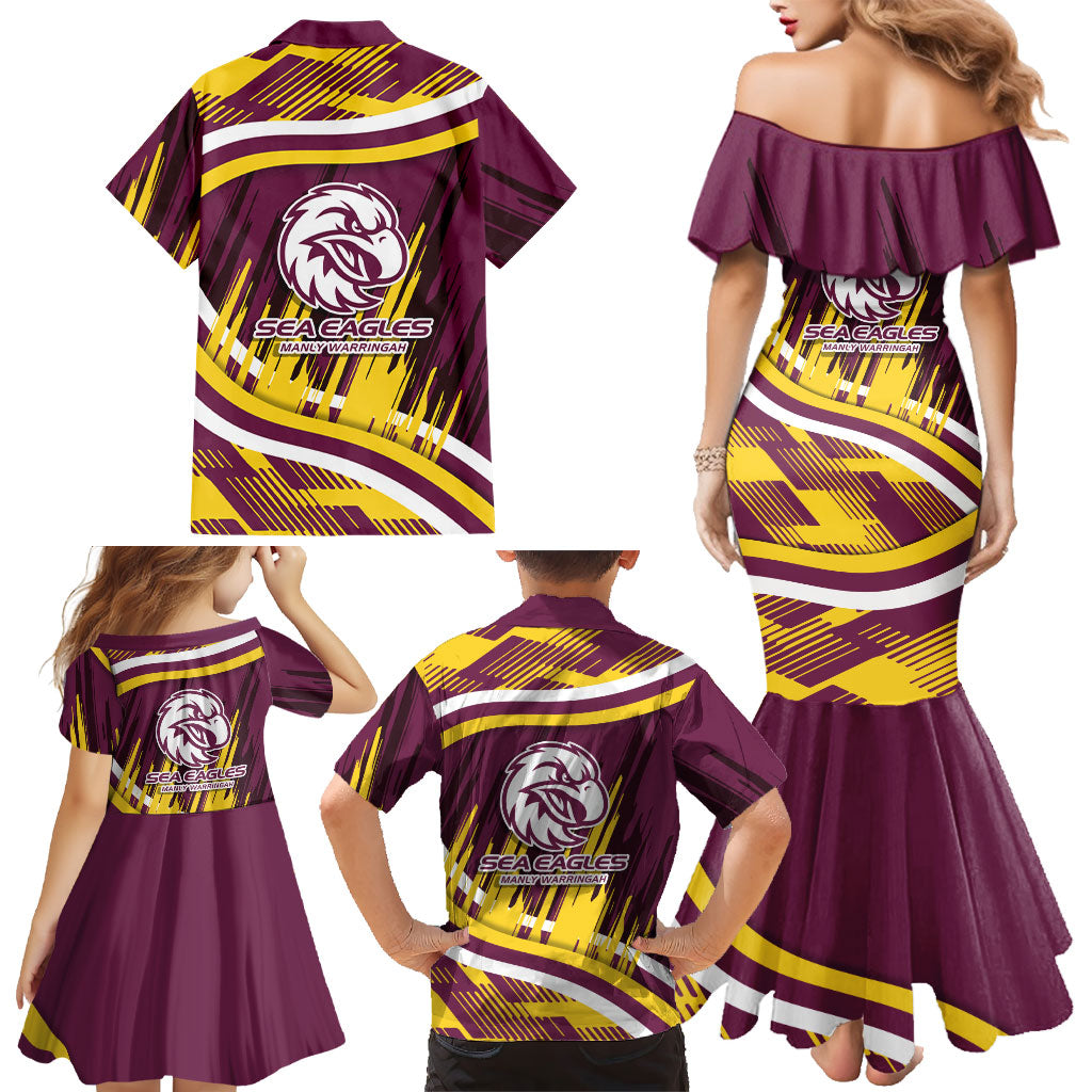Sea Eagles Rugby Mascot Family Matching Mermaid Dress and Hawaiian Shirt Fierce Athlete Graphic in Sports Style