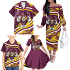 Sea Eagles Rugby Mascot Family Matching Off The Shoulder Long Sleeve Dress and Hawaiian Shirt Fierce Athlete Graphic in Sports Style