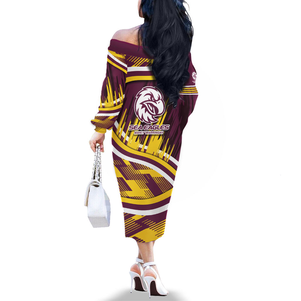 Sea Eagles Rugby Mascot Family Matching Off The Shoulder Long Sleeve Dress and Hawaiian Shirt Fierce Athlete Graphic in Sports Style