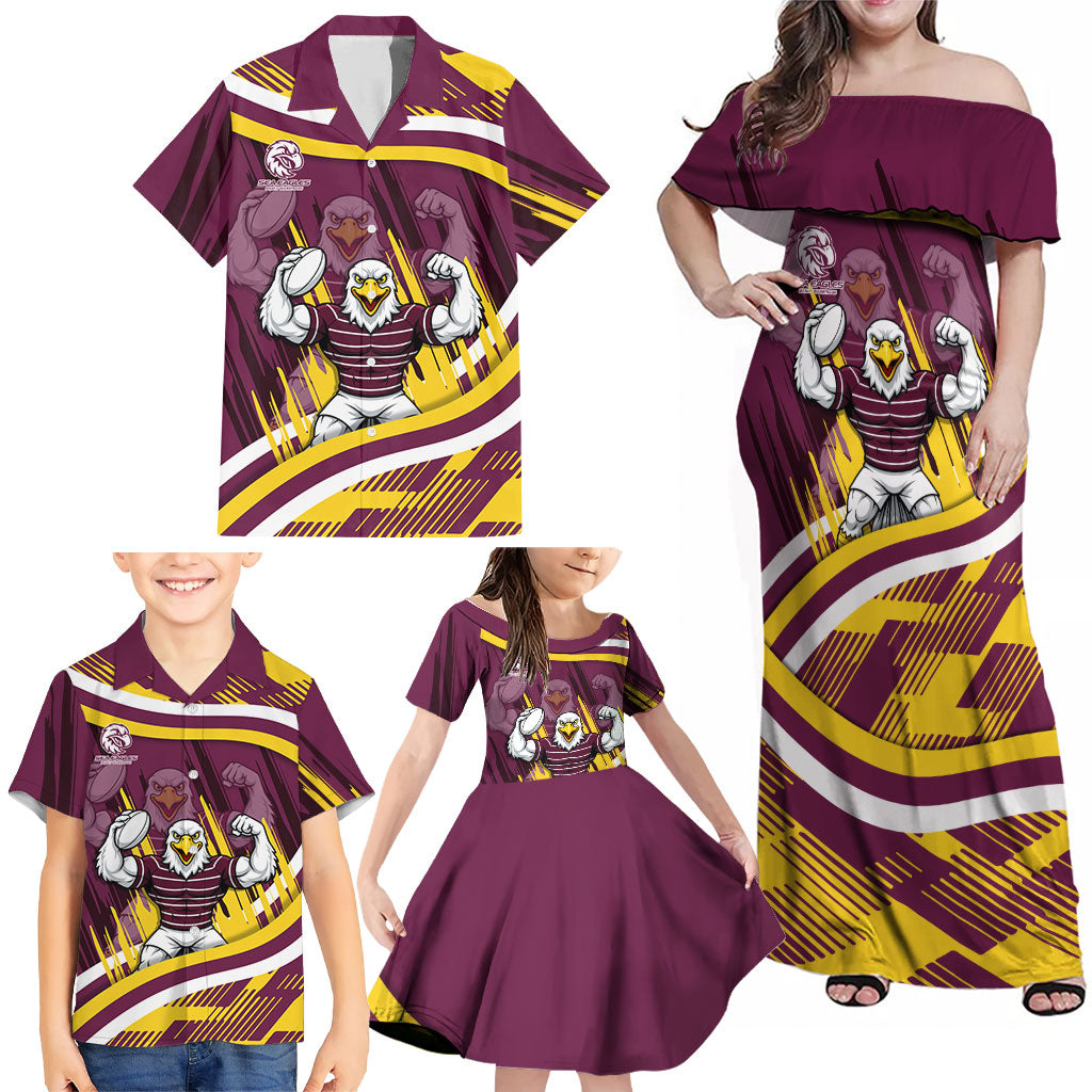Sea Eagles Rugby Mascot Family Matching Off Shoulder Maxi Dress and Hawaiian Shirt Fierce Athlete Graphic in Sports Style