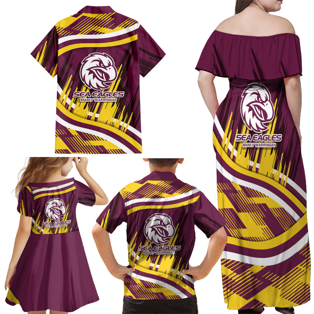 Sea Eagles Rugby Mascot Family Matching Off Shoulder Maxi Dress and Hawaiian Shirt Fierce Athlete Graphic in Sports Style