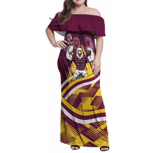 Sea Eagles Rugby Mascot Family Matching Off Shoulder Maxi Dress and Hawaiian Shirt Fierce Athlete Graphic in Sports Style