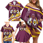 Sea Eagles Rugby Mascot Family Matching Off Shoulder Short Dress and Hawaiian Shirt Fierce Athlete Graphic in Sports Style