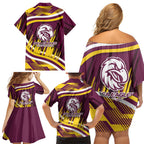Sea Eagles Rugby Mascot Family Matching Off Shoulder Short Dress and Hawaiian Shirt Fierce Athlete Graphic in Sports Style