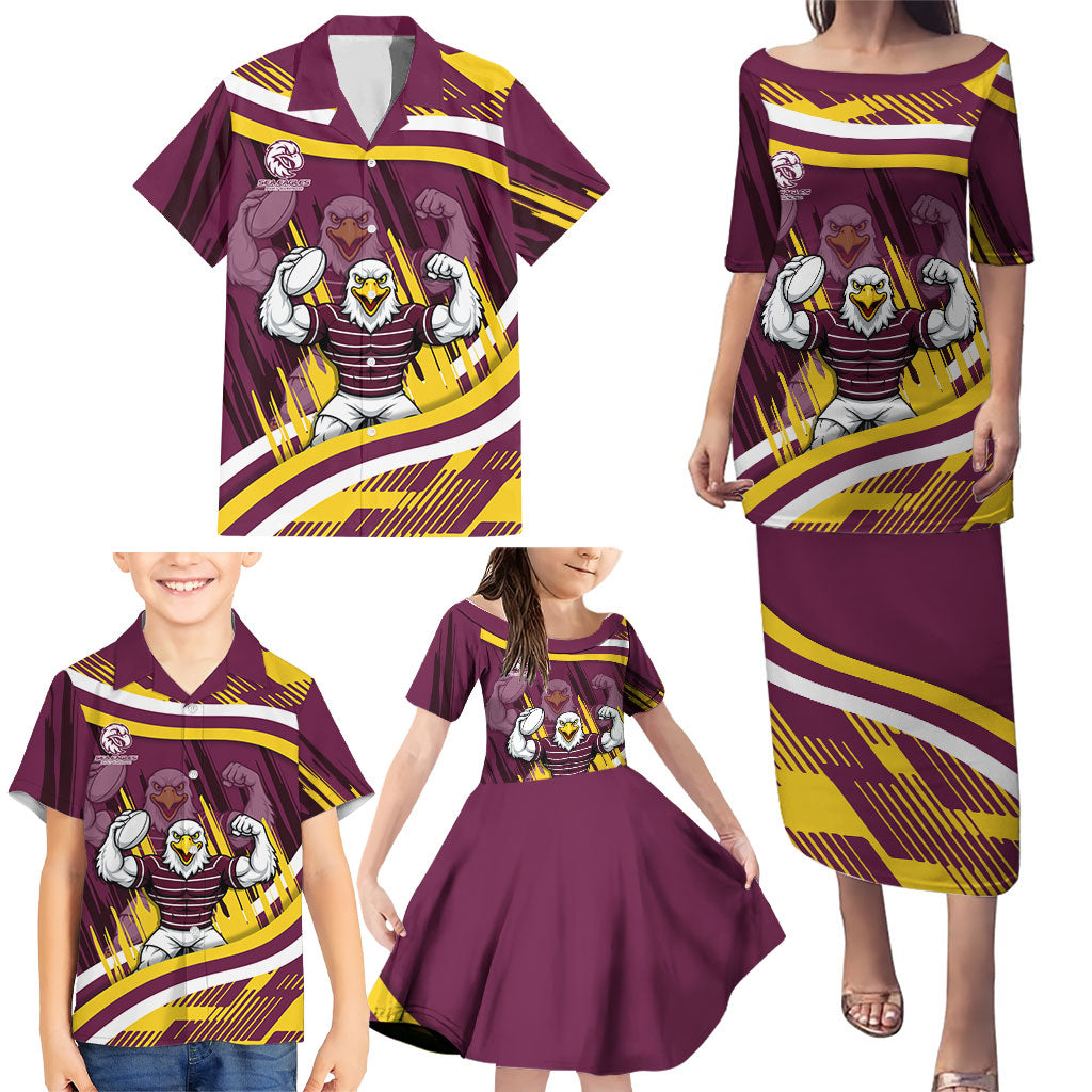 Sea Eagles Rugby Mascot Family Matching Puletasi and Hawaiian Shirt Fierce Athlete Graphic in Sports Style
