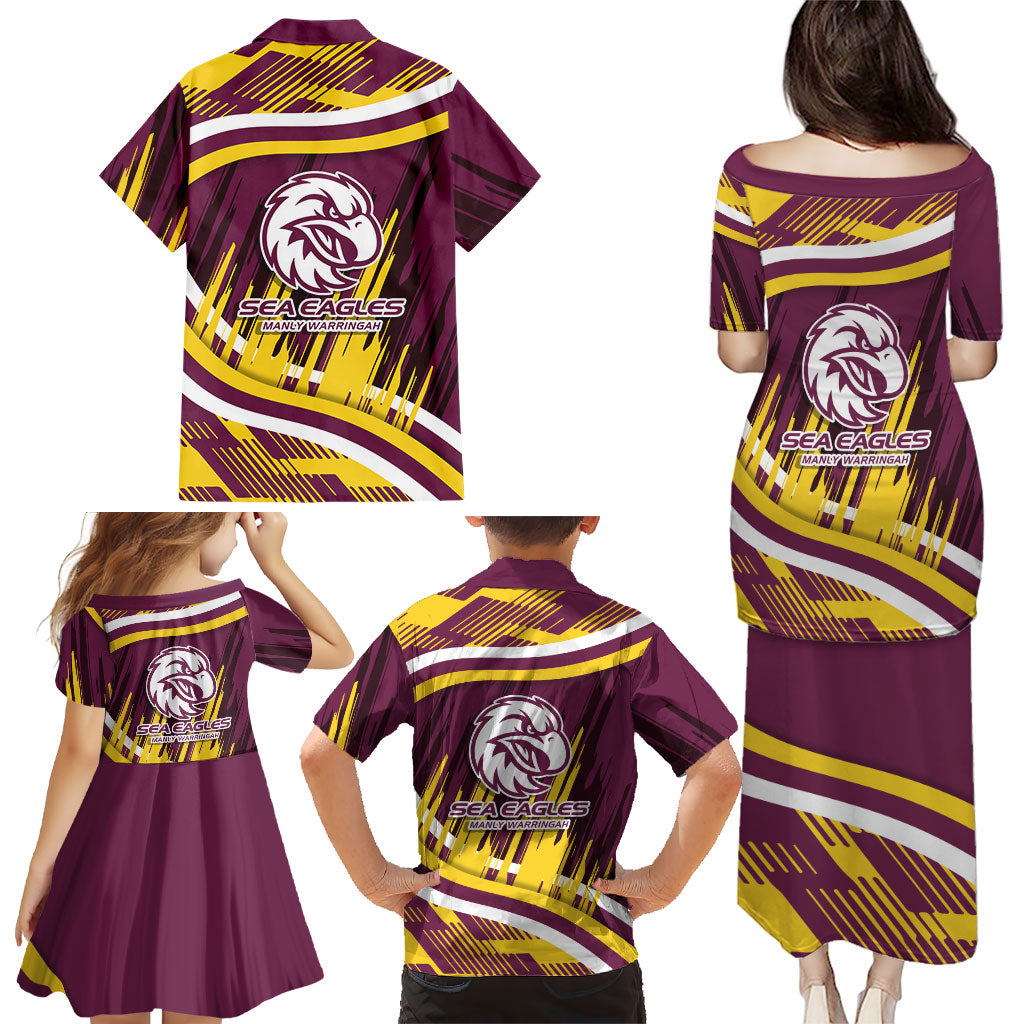 Sea Eagles Rugby Mascot Family Matching Puletasi and Hawaiian Shirt Fierce Athlete Graphic in Sports Style