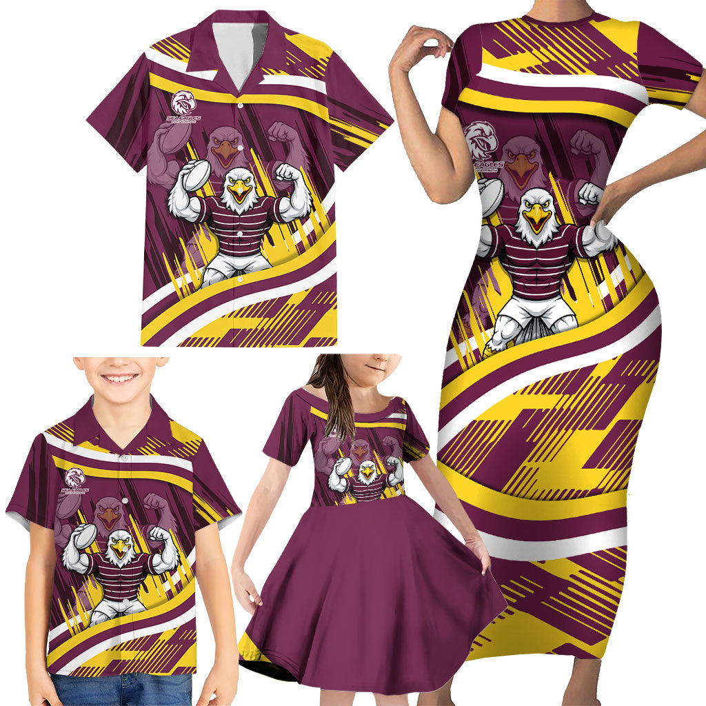 Sea Eagles Rugby Mascot Family Matching Short Sleeve Bodycon Dress and Hawaiian Shirt Fierce Athlete Graphic in Sports Style