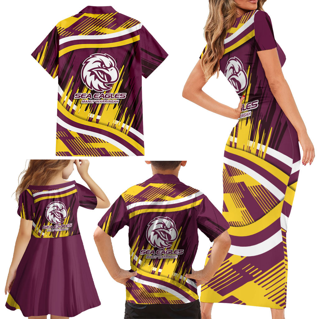 Sea Eagles Rugby Mascot Family Matching Short Sleeve Bodycon Dress and Hawaiian Shirt Fierce Athlete Graphic in Sports Style