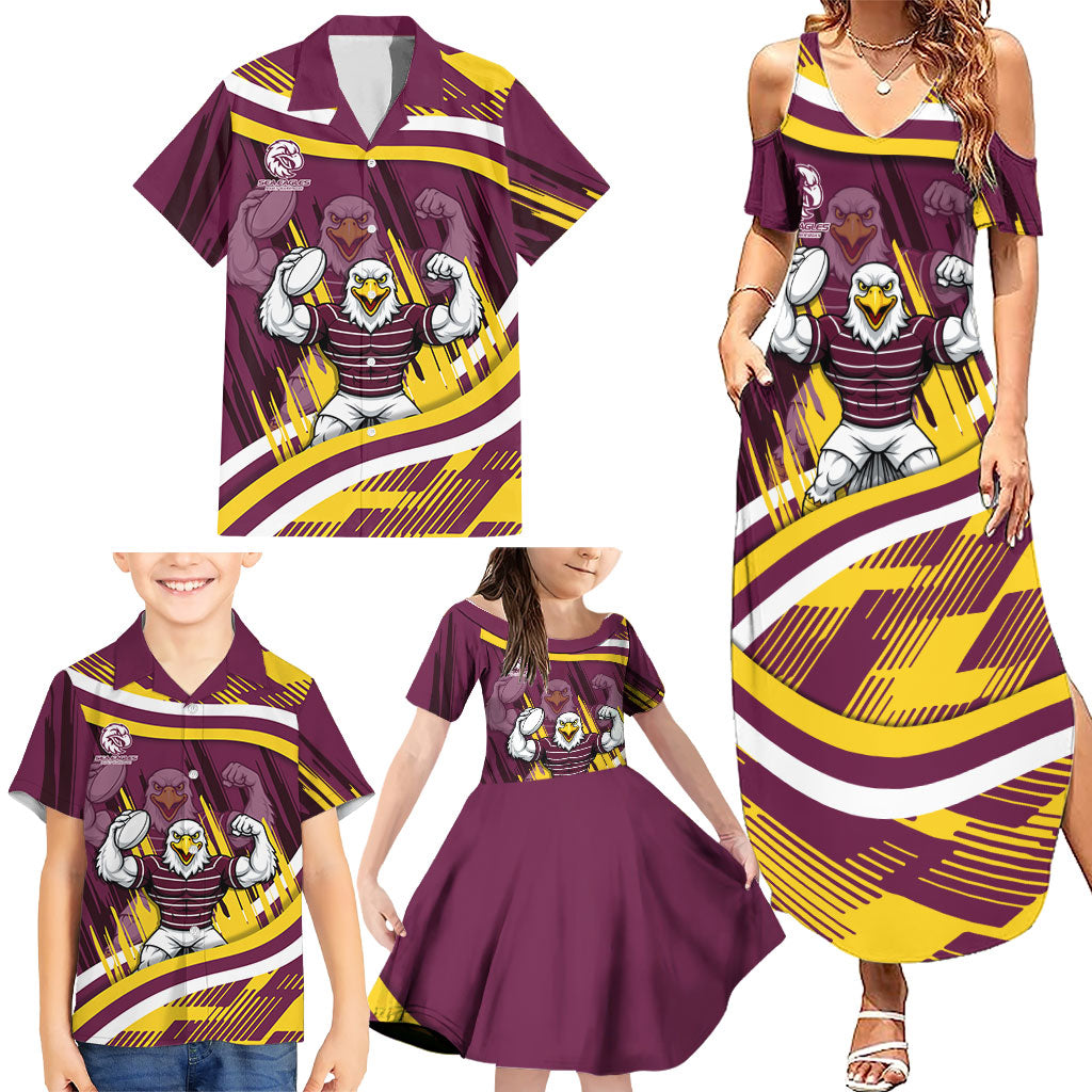 Sea Eagles Rugby Mascot Family Matching Summer Maxi Dress and Hawaiian Shirt Fierce Athlete Graphic in Sports Style
