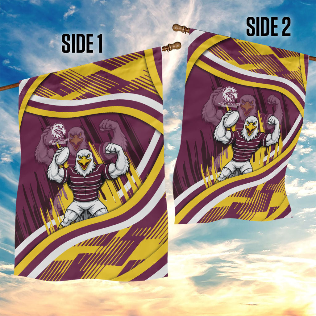 Sea Eagles Rugby Mascot Garden Flag Fierce Athlete Graphic in Sports Style