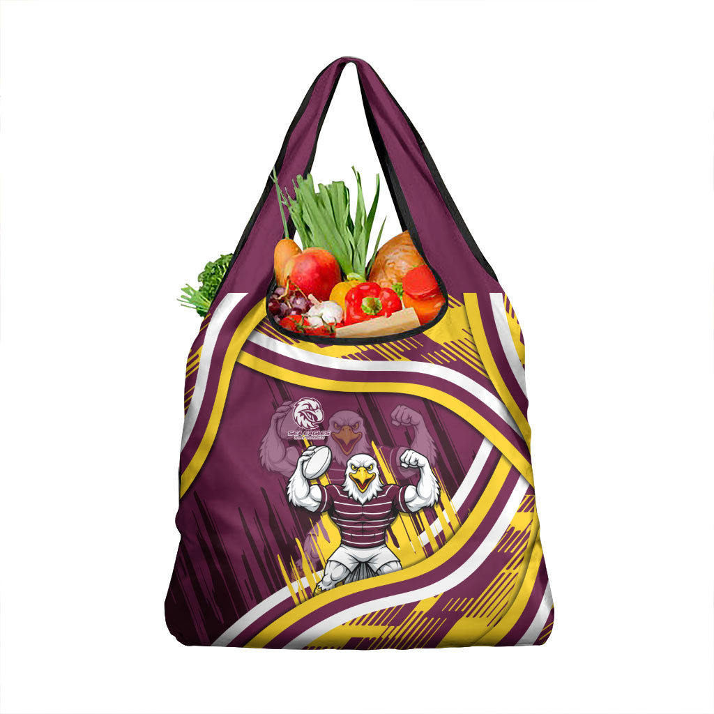 Sea Eagles Rugby Mascot Grocery Bag Fierce Athlete Graphic in Sports Style