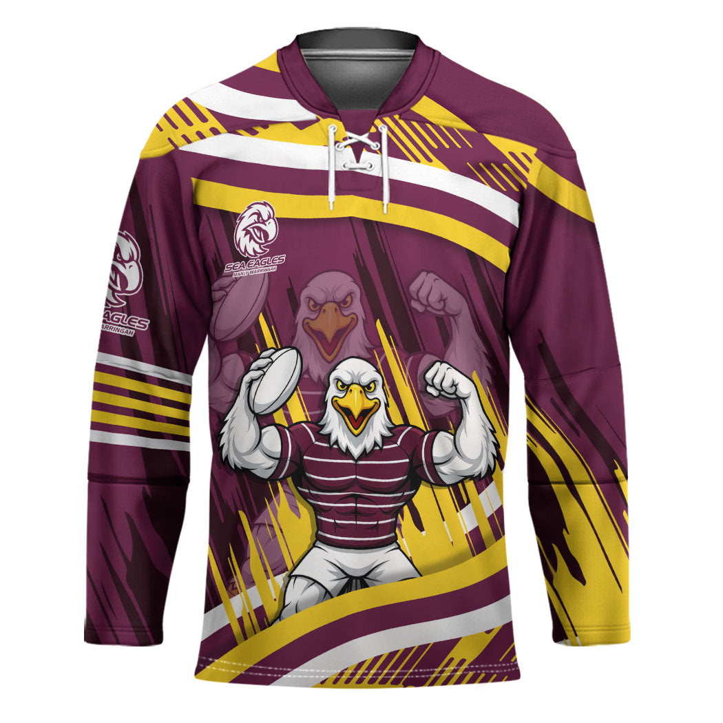 Sea Eagles Rugby Mascot Hockey Jersey Fierce Athlete Graphic in Sports Style